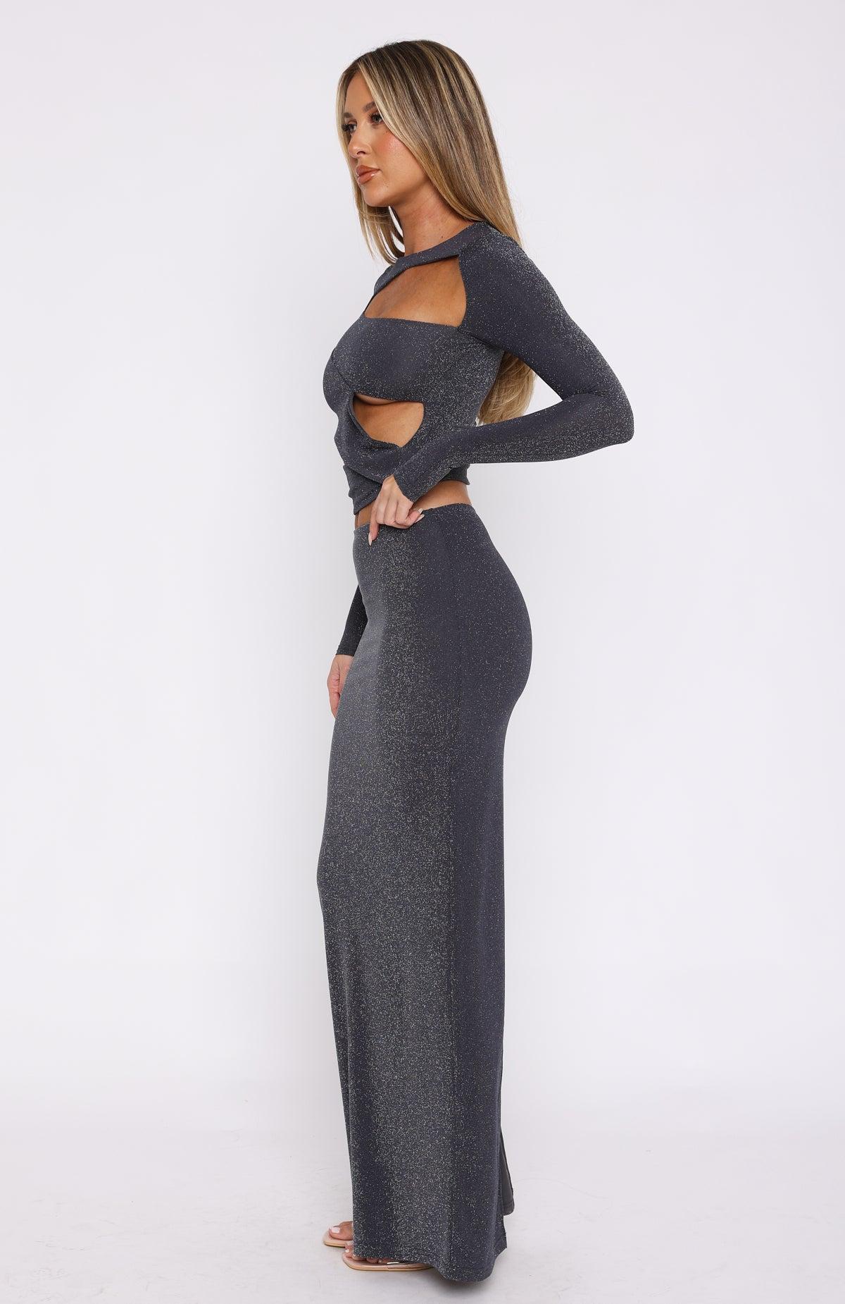 Lock Me Up Maxi Skirt Charcoal Product Image