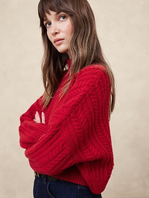 Cropped Cable Turtleneck Sweater Product Image