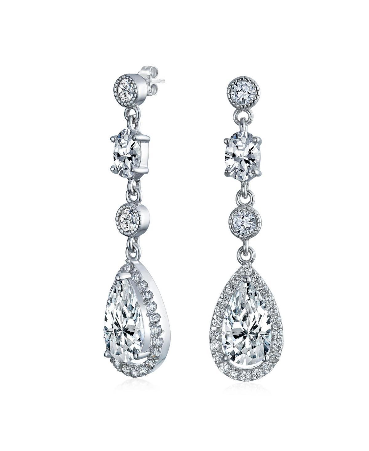 Bling Jewelry Cubic Zirconia Cz Teardrop Long Dangle Chandelier Prom Statement Earrings For Women .925 Sterling Silver Product Image