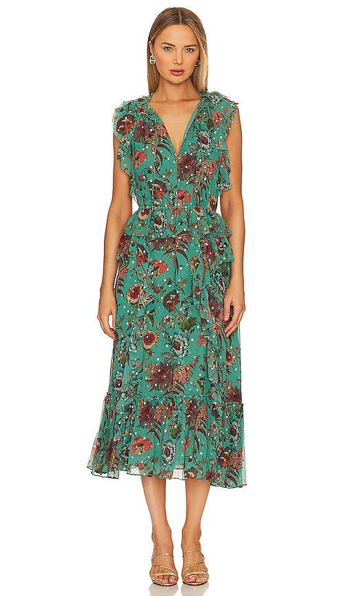 Ulla Johnson Adrienne Floral Silk Blend Midi Dress Product Image