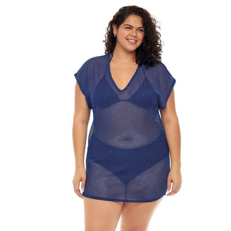 Plus Size Jordan Taylor Dolman-Sleeve Swim Cover-Up Tunic, Womens Product Image