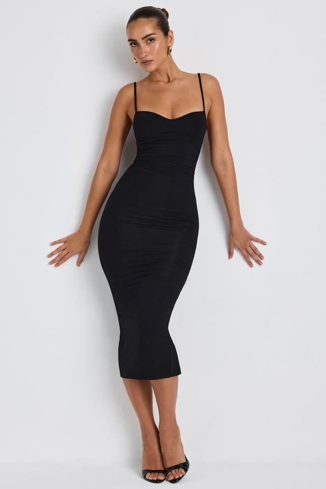 Modal Ruched Layered Midaxi Dress in Black Product Image