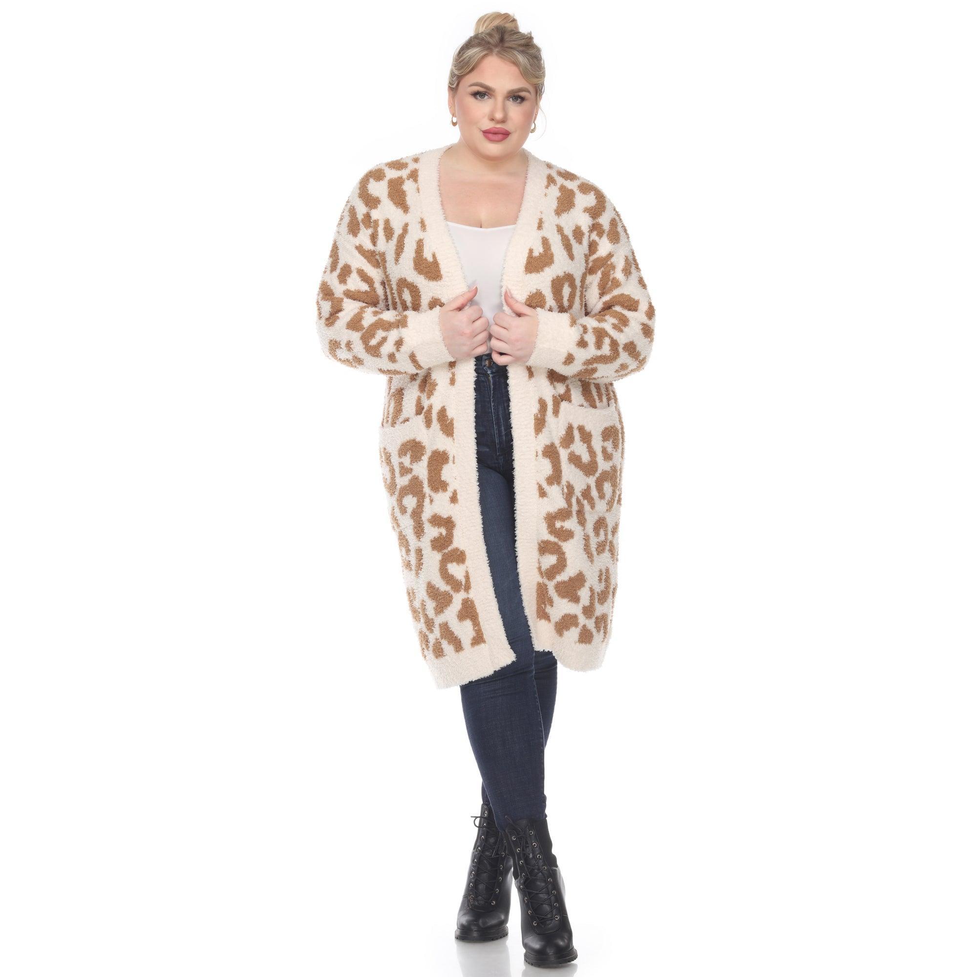 Leopard Print Open Front Sherpa Coat - Plus Product Image