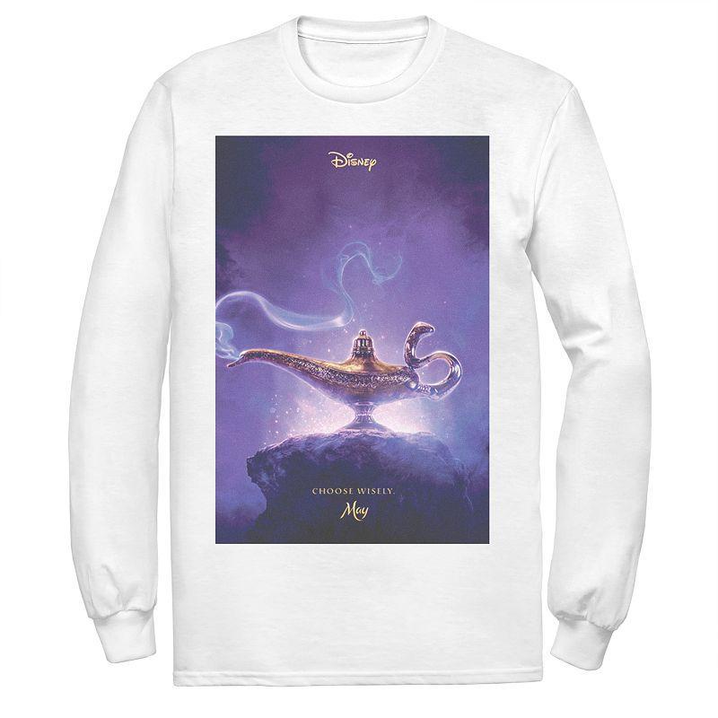 Disneys Aladdin Mens Lamp Poster Long Sleeve Graphic Tee White Product Image