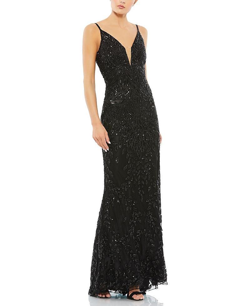 Womens Beaded V-Neck Gown Product Image