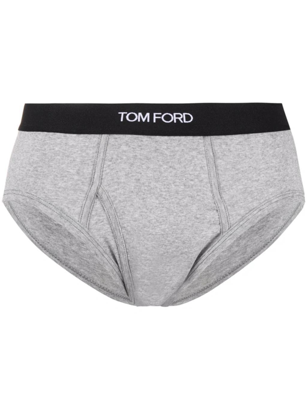 TOM FORD Logo-waistband Cotton Briefs In Grey Product Image