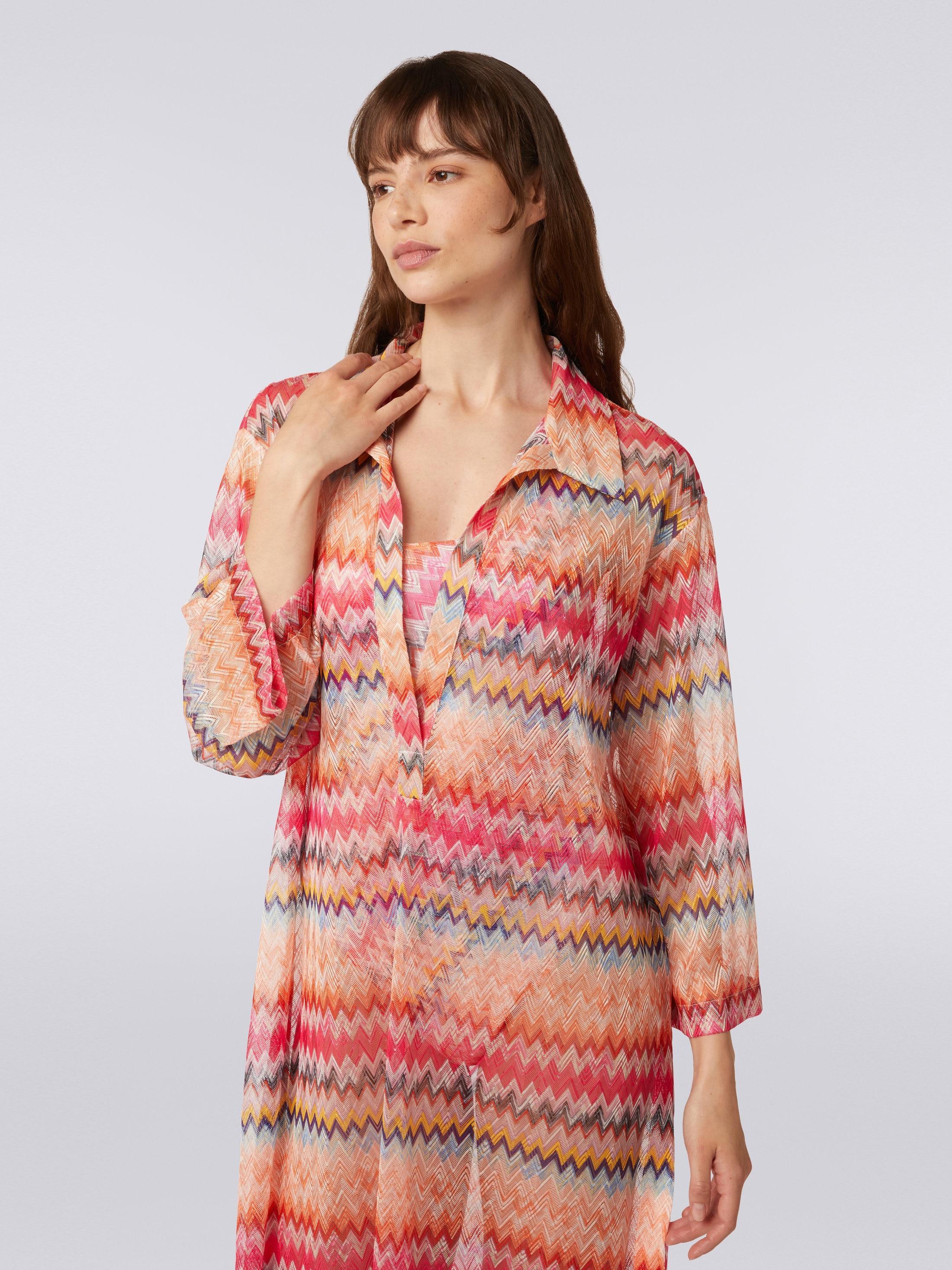 Long-sleeved long chevron viscose tulle cover up Product Image