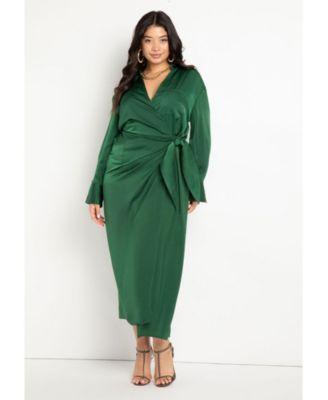 Plus Size Satin Maxi Wrap Dress Product Image