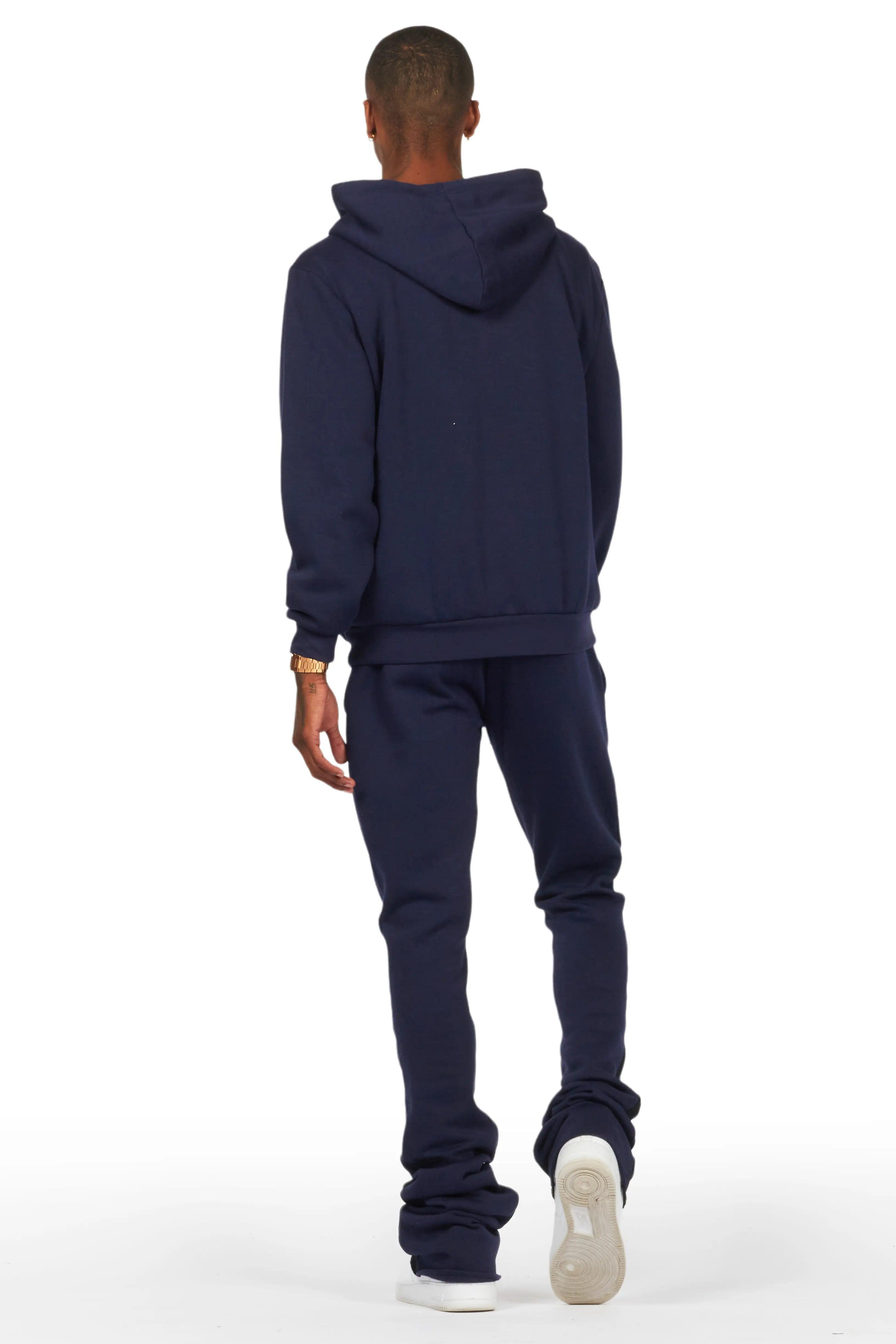 Raffer Navy Hoodie/Super Stacked Flare Pant Set Male Product Image