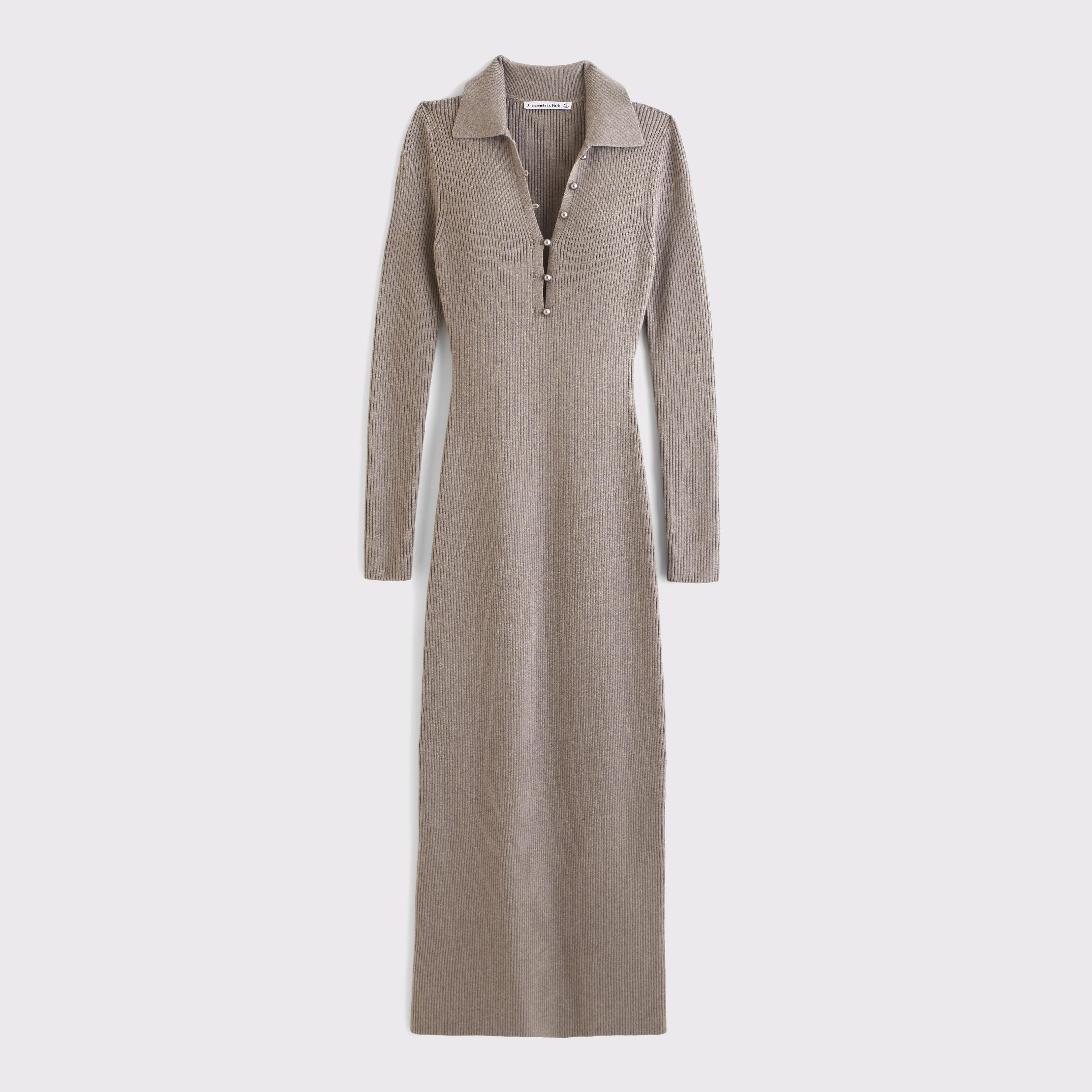 Long-Sleeve Collared Midi Sweater Dress Product Image