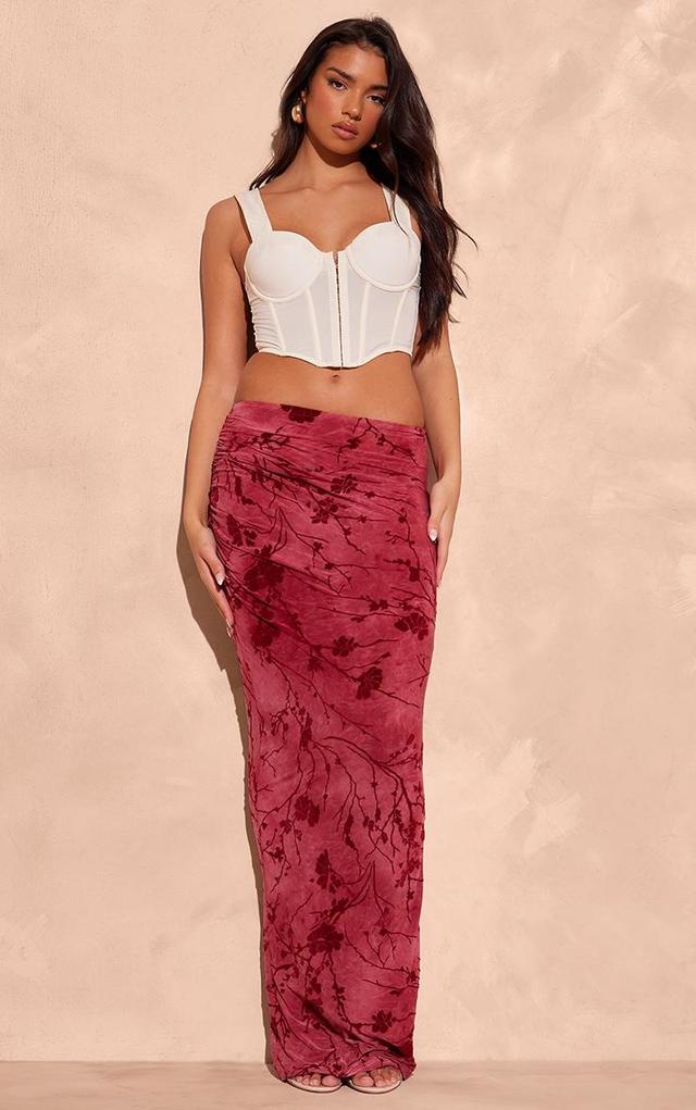 Pink Soft Touch Devore Ruched Side Maxi Skirt Product Image