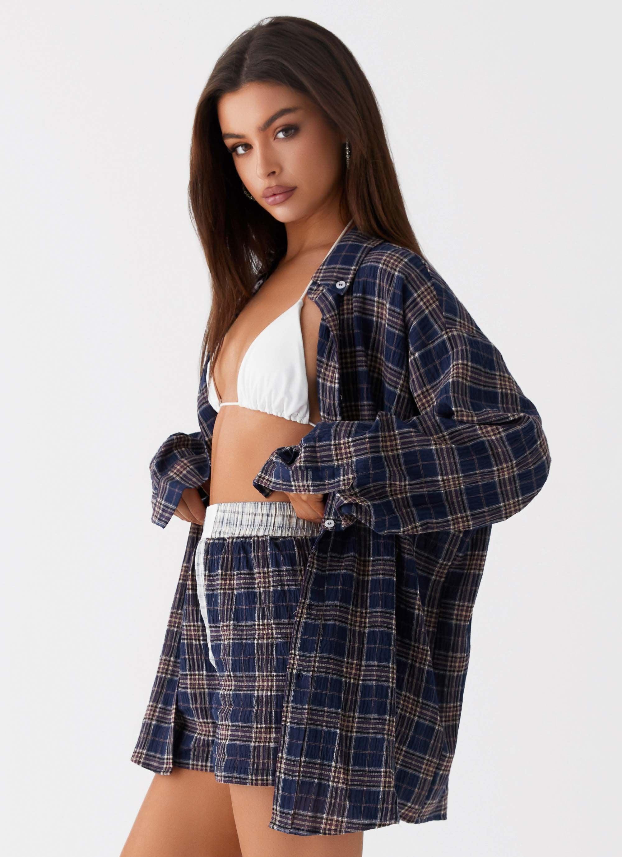 Harley Oversized Shirt - Navy Check Product Image