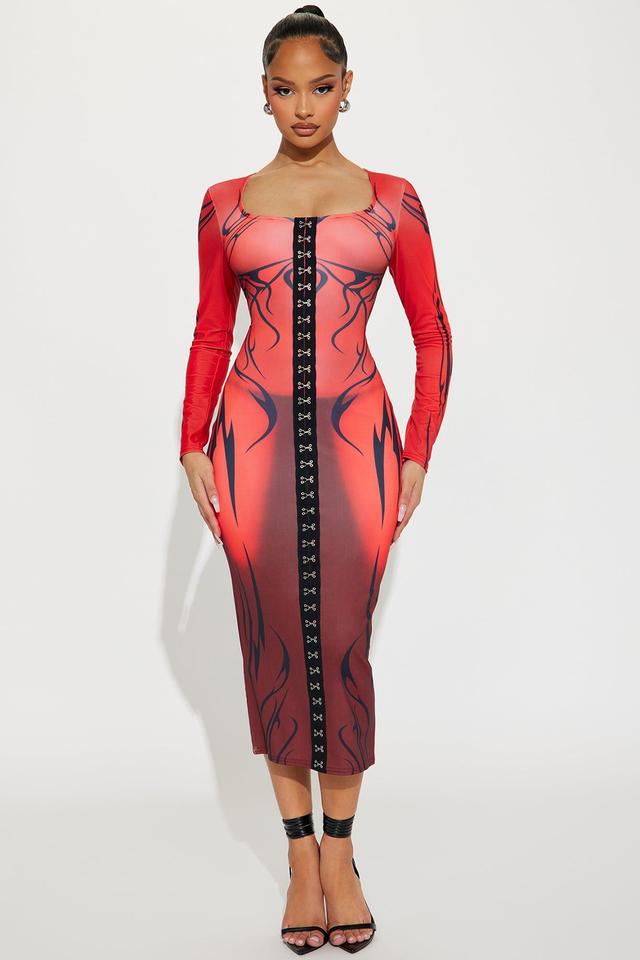 Cant Resist Body Heat Midi Dress - Orange/combo Product Image