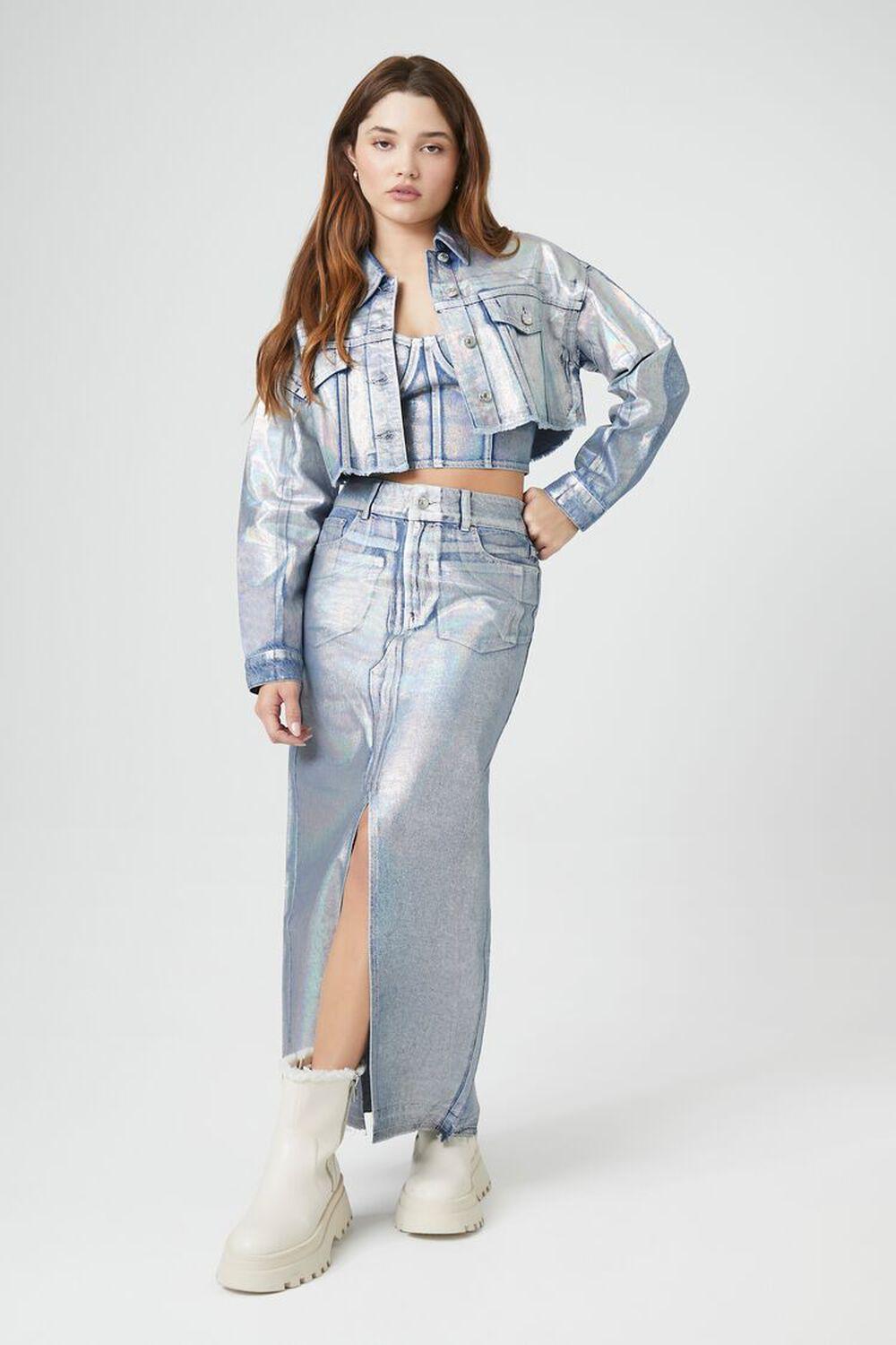 Iridescent Denim A-Line Maxi Skirt | Forever 21 product image