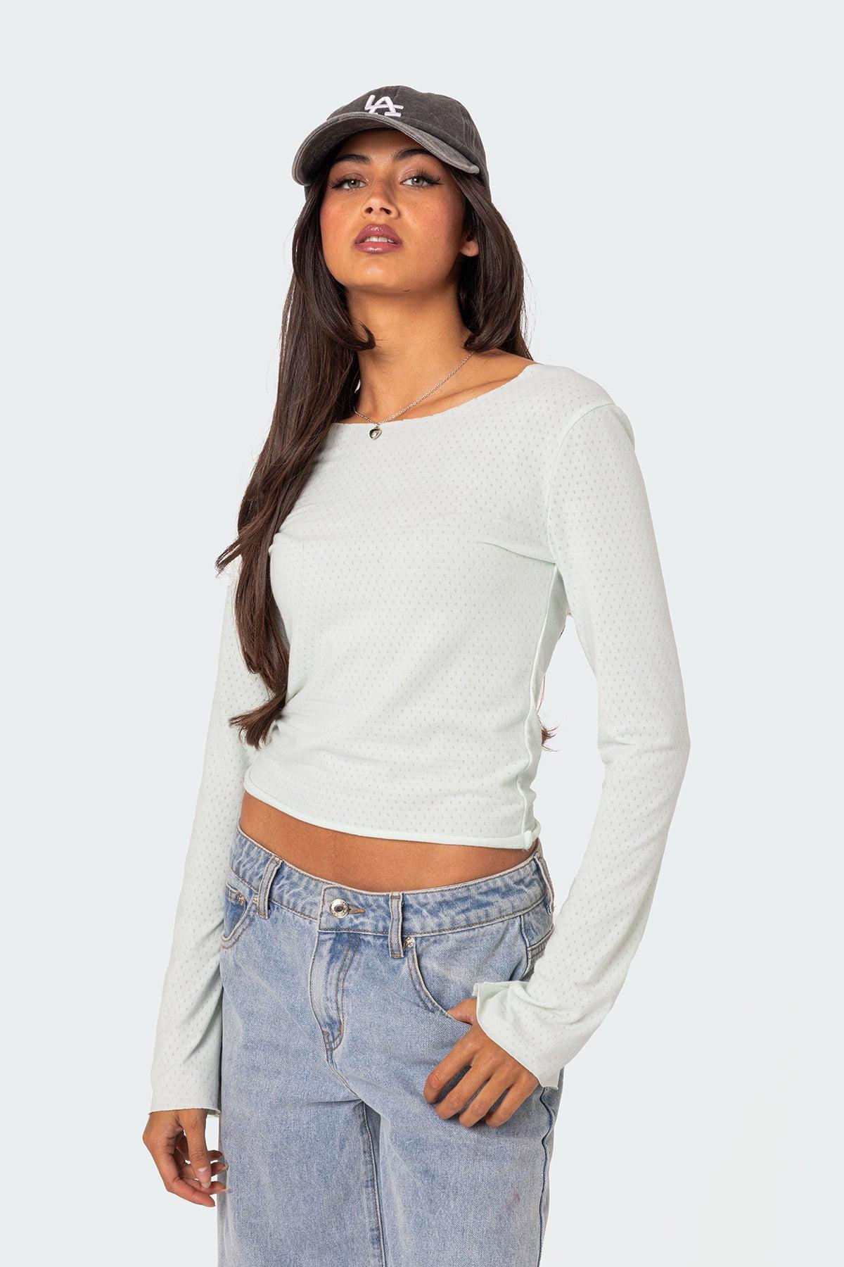 Maddison Pointelle Long Sleeve T Shirt Product Image