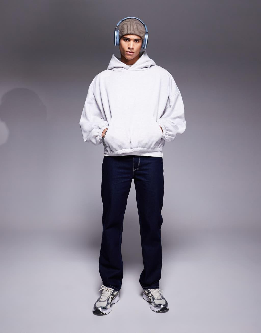 ASOS DESIGN extreme oversized boxy hoodie with underarm panels in gray heather Product Image