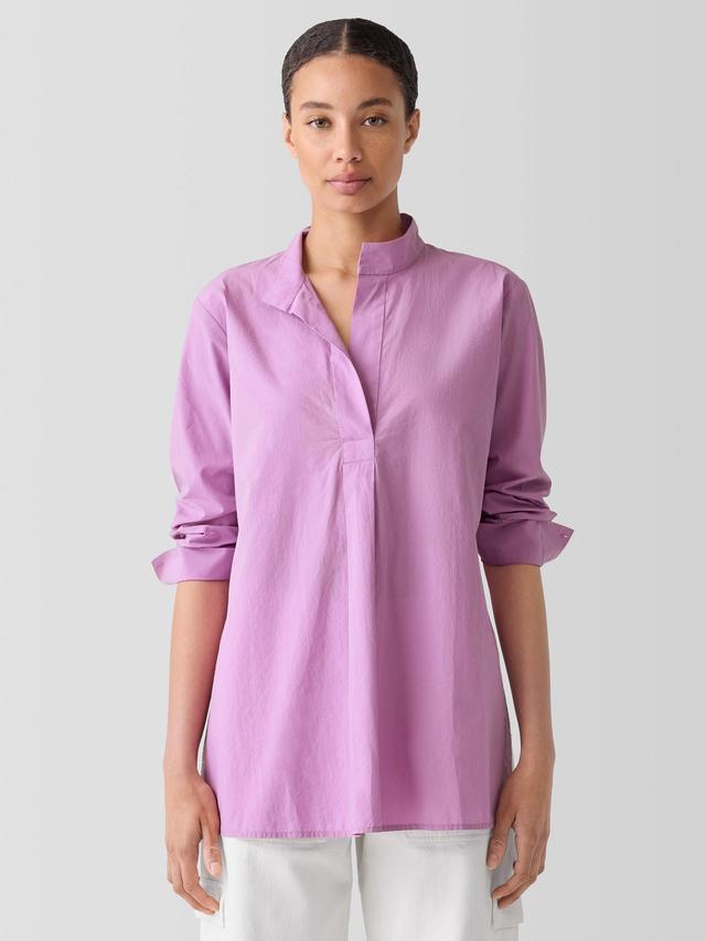 EILEEN FISHER Washed Organic Cotton Poplin Stand Collar Topfemale Product Image