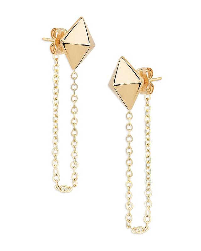 Moon & Meadow 14K Yellow Gold Pyramid Stud Draped Chain Earrings - 100% Exclusive Product Image