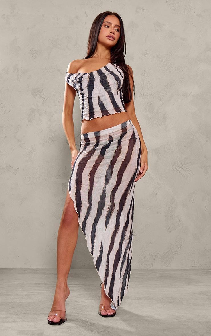 Petite Zebra Print Cowl Neck Crushed Mesh Crop Top Product Image