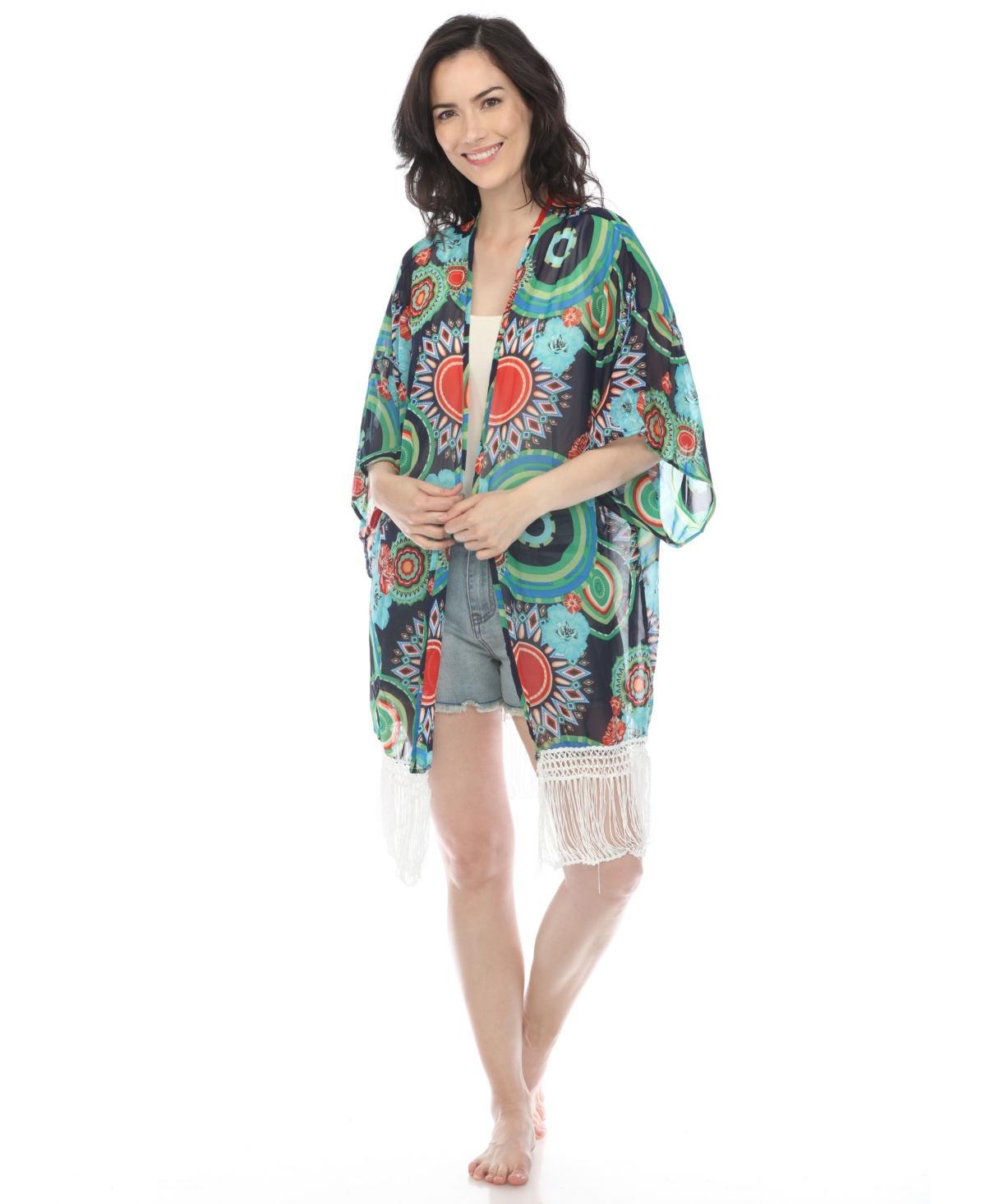 White Mark Womens Sheer Fringe Kimono Product Image