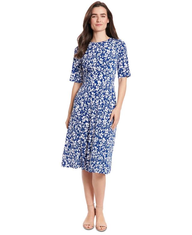 London Times Womens Printed Elbow-Sleeve Midi Dress Product Image