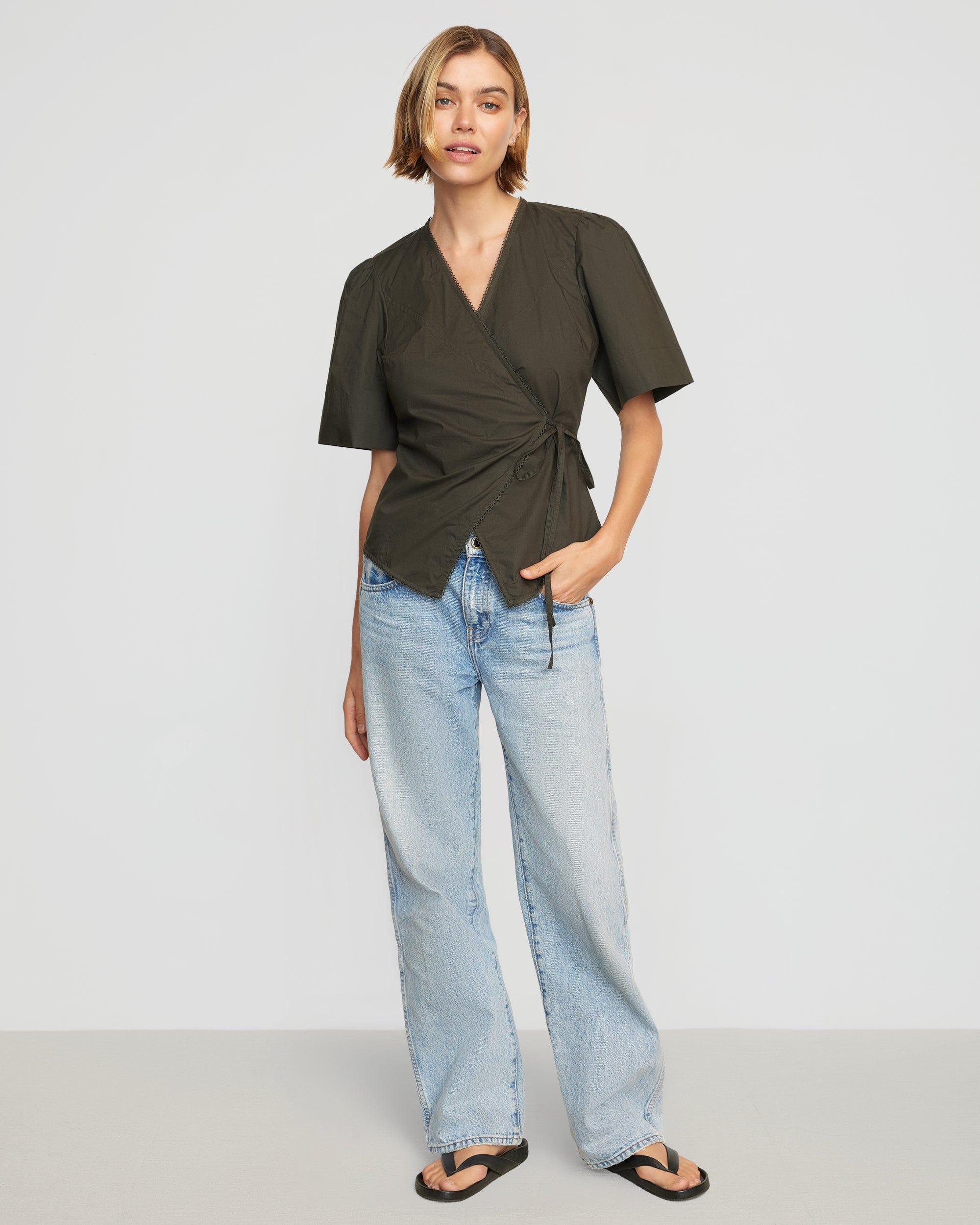 Chidi Structured Short-Sleeve Wrap Blouse Product Image