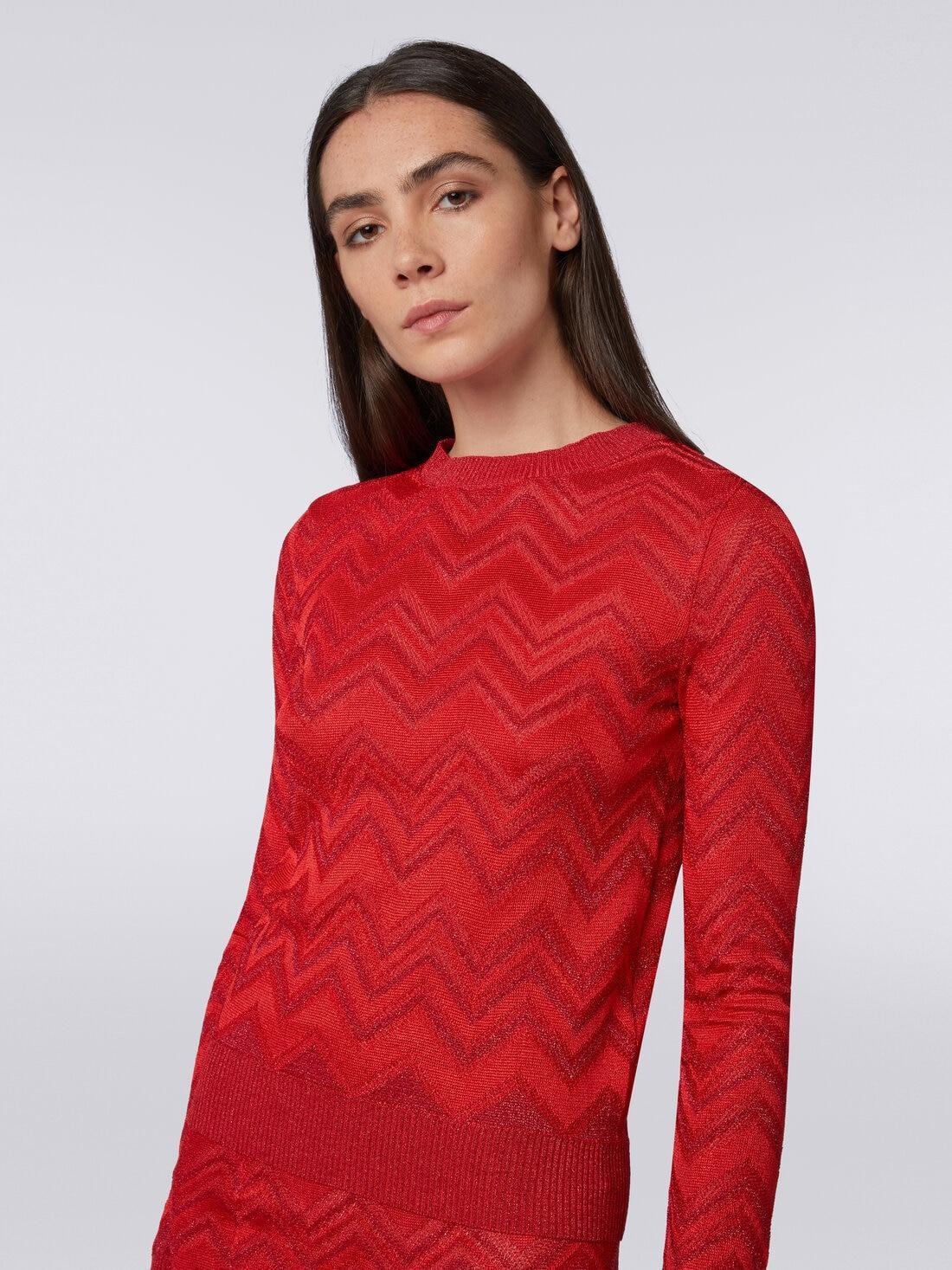 Crew-neck jumper in zigzag viscose blend with lurex Red | Missoni Product Image