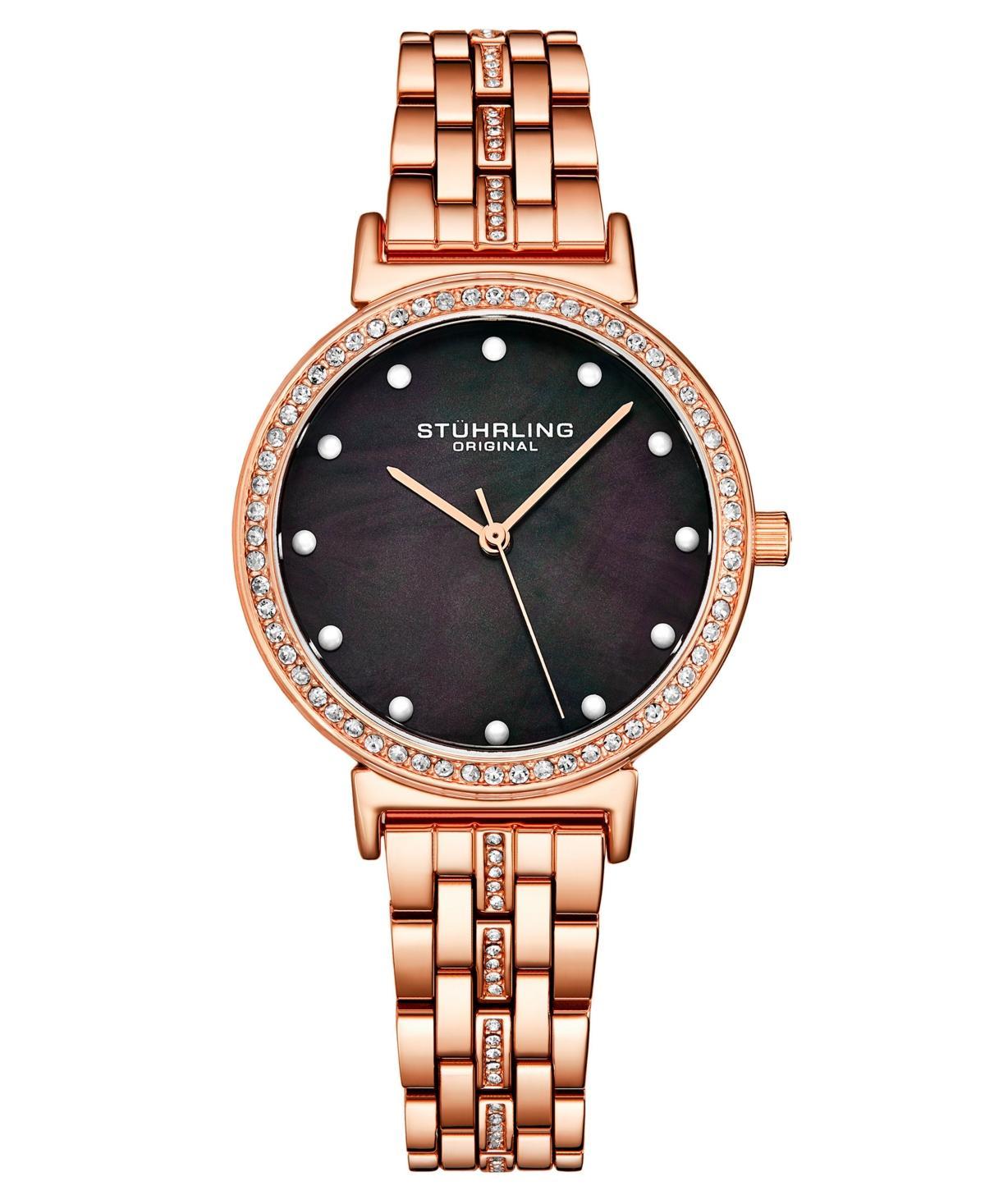 Womens Rose Gold-Tone Link Bracelet with Crystals Studded Strip Watch 33mm Product Image