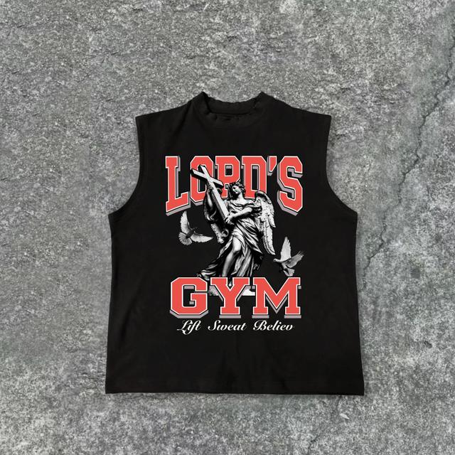 Jesus God Gospel Sports Letters - Lord's Gym - Printed Pattern Cotton Tank Top Product Image