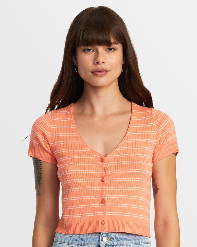 Taylor Sweater Top V-Neck Sweater - Fusion Coral Product Image