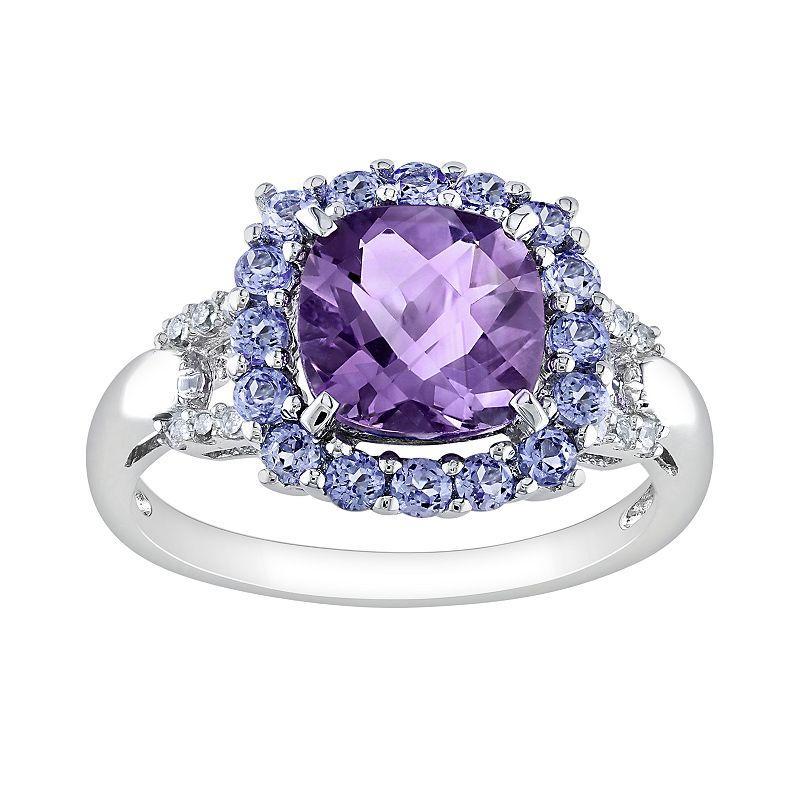 Stella Grace Sterling Silver Amethyst, Tanzanite and Diamond Accent Frame Ring, Womens Purple Product Image