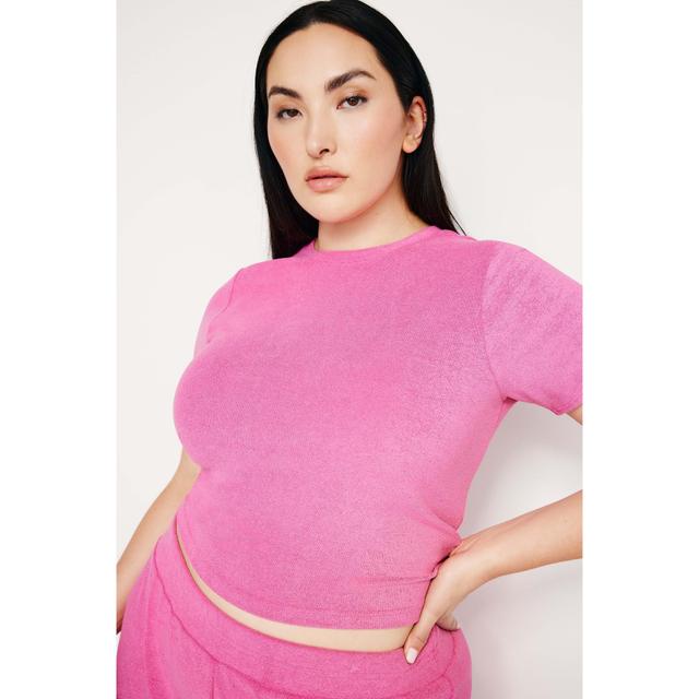 Womens Terry T-Shirt | Pink Glow, Size 2XL | Good American by Khlo Kardashian Product Image