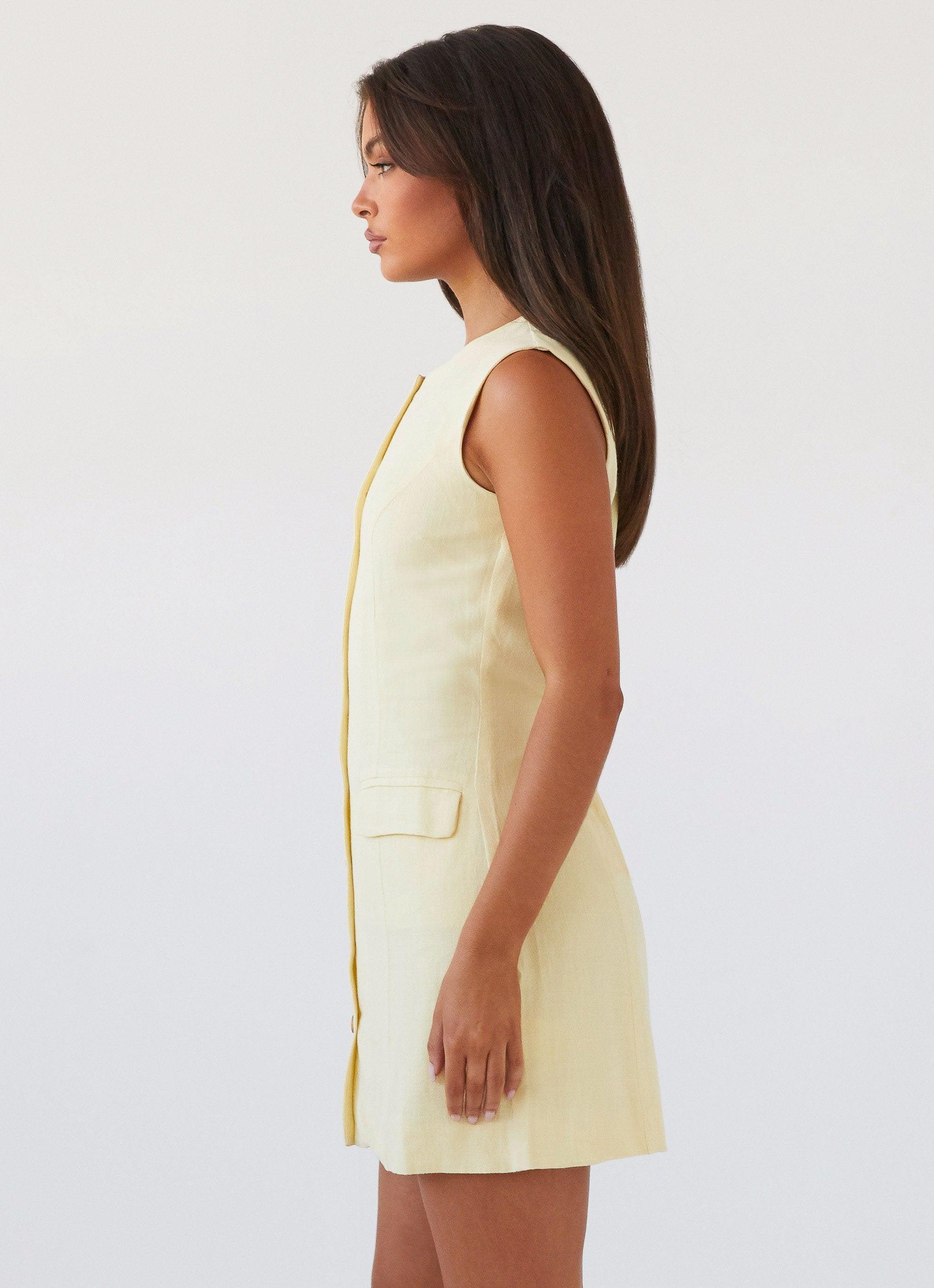 Castello Fiore Linen Mini Dress - Lemon Product Image