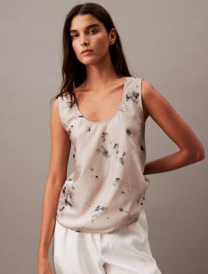 Calvin Klein Womens Satin Floral Print Tank Top - Neutral - XS Product Image