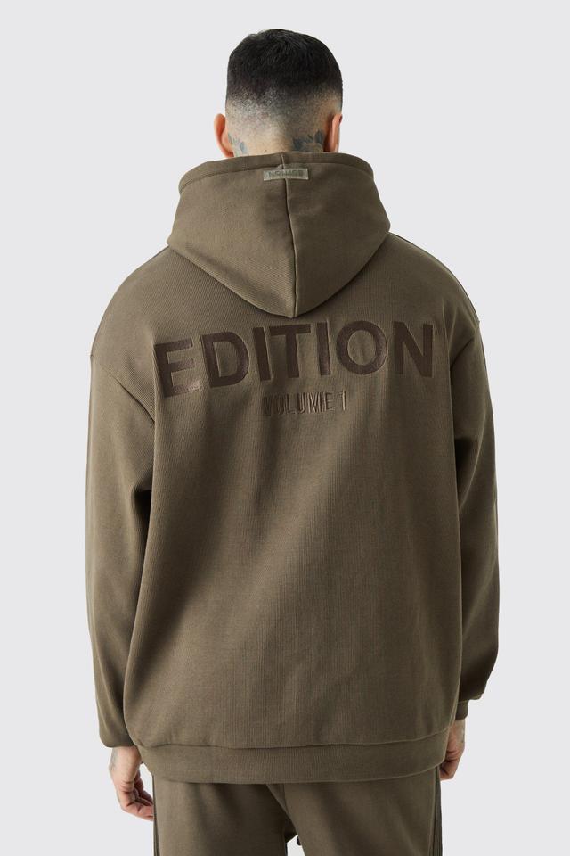 Mens Brown Tall EDITION Oversized Heavyweight Ribbed Hoodie, Brown Product Image