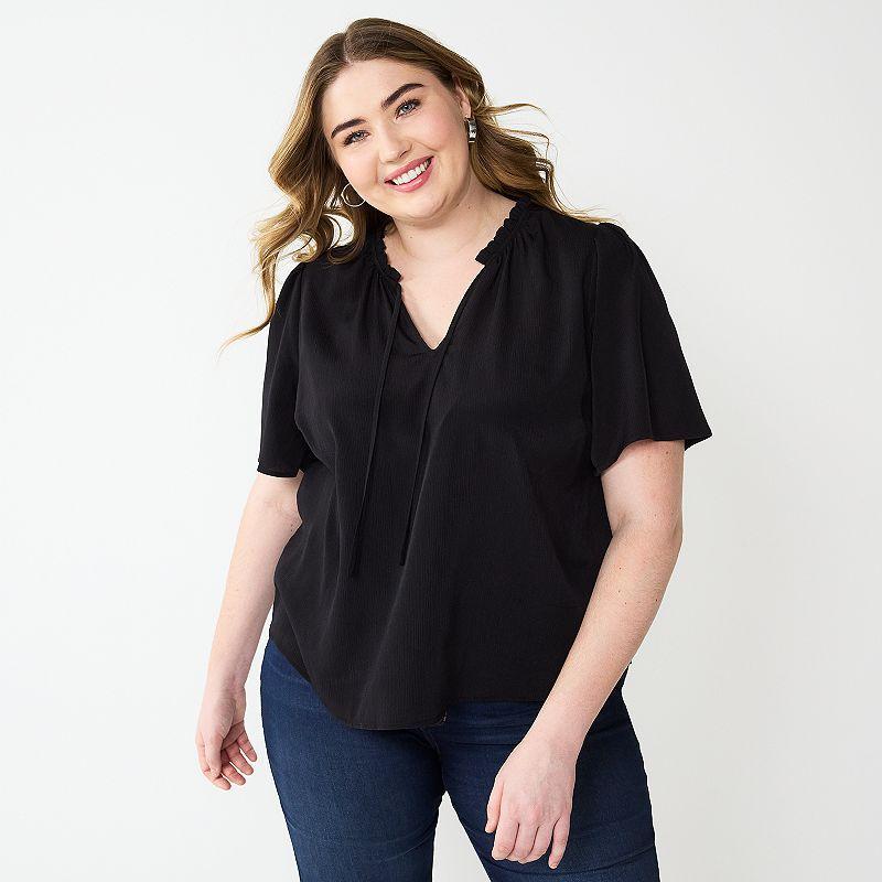 Plus Size Nine West Short Sleeve Front Tie Top, Womens Product Image