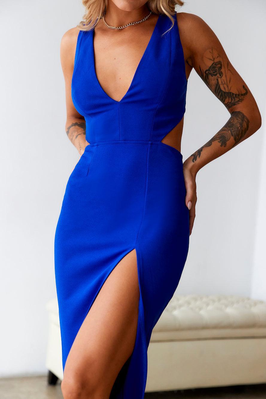 HELLO MOLLY Polaroid Shake Midi Dress Cobalt Blue Product Image