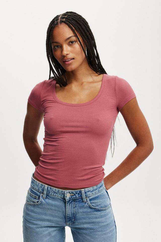 Cotton On Women - Staple Rib Scoop Neck Short Sleeve Top - Sugar plum Product Image