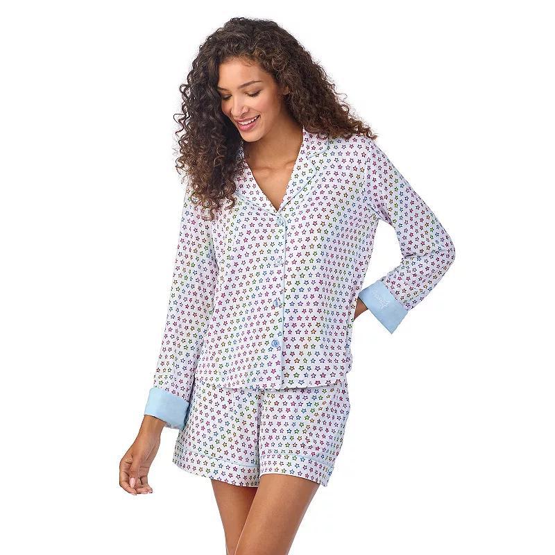 Womens Beauty Sleep Social Pajama Long Sleeve Notch Top & Pajama Shorts Set, Girls Product Image