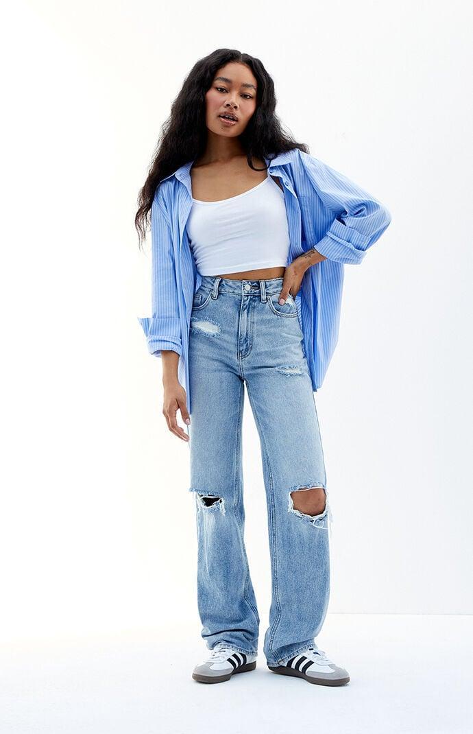 Women's Light Blue Ripped '90s Boyfriend Jeans Product Image