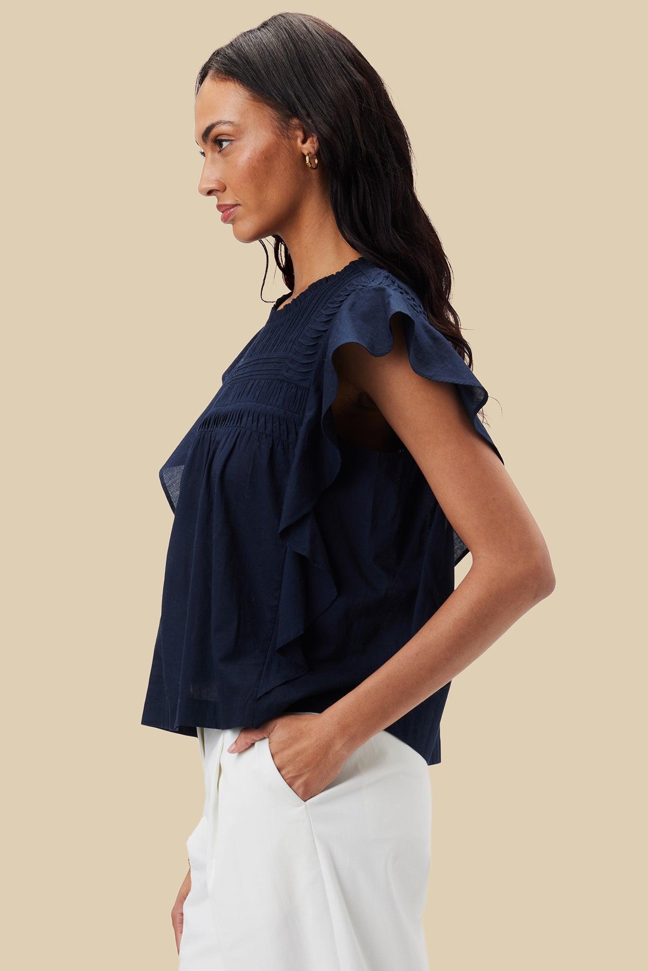 Aida Organic Cotton Blouse - Navy Blue Product Image