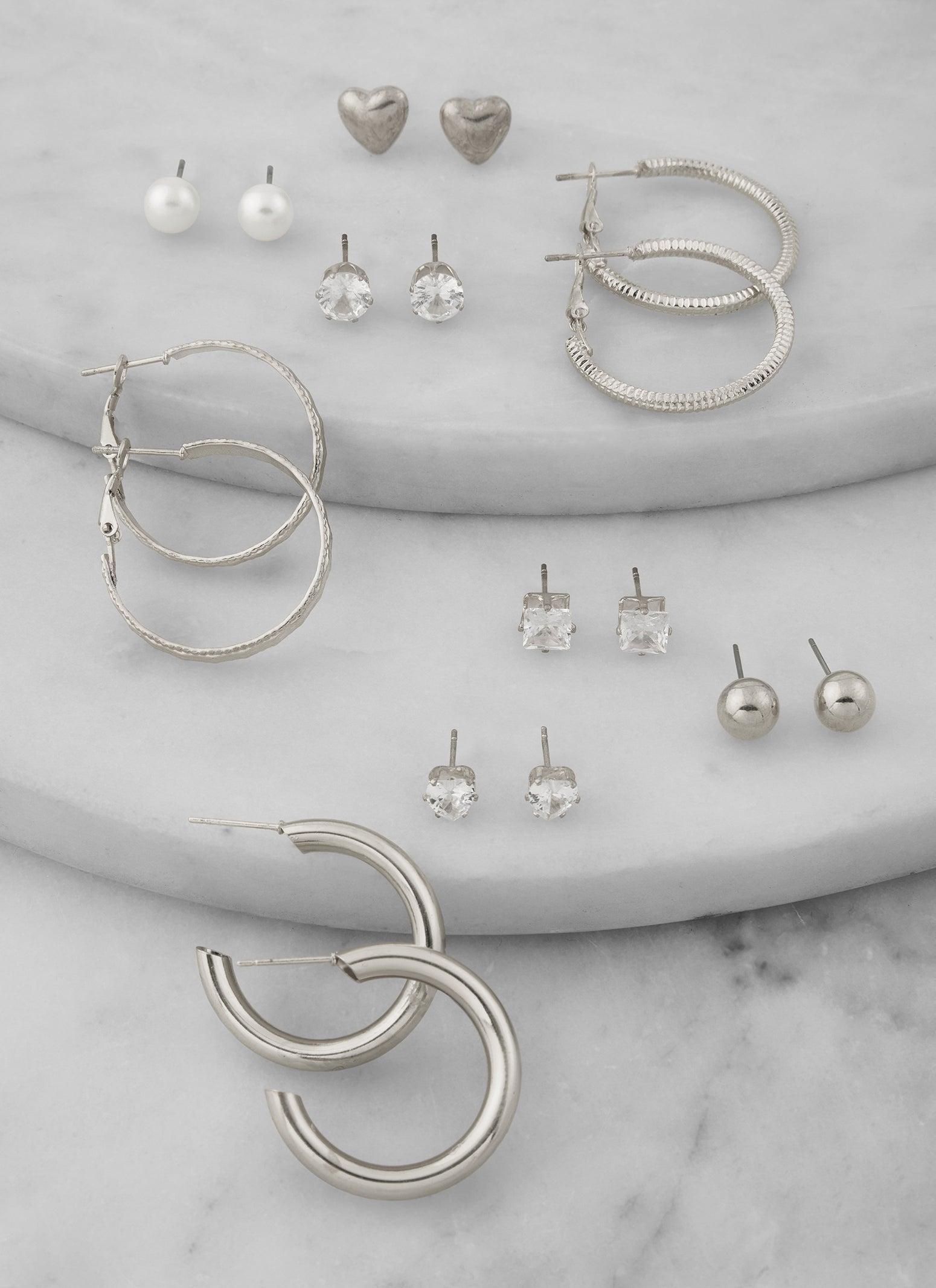 Assorted Cubic Zirconia Stud and Hoop Earring Set Female Product Image