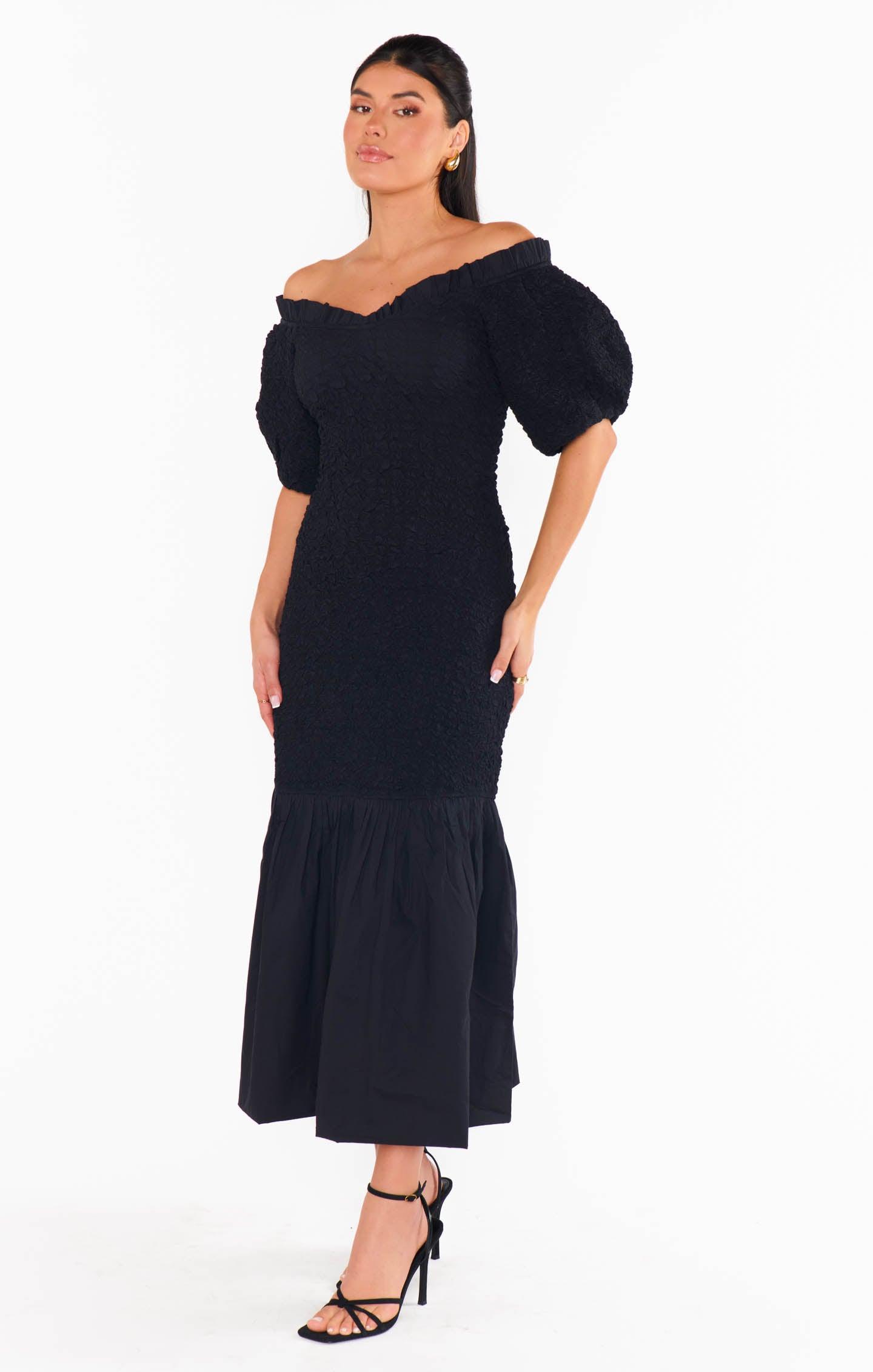 Rom Com Midi Dress ~ Black Texture Stretch Product Image