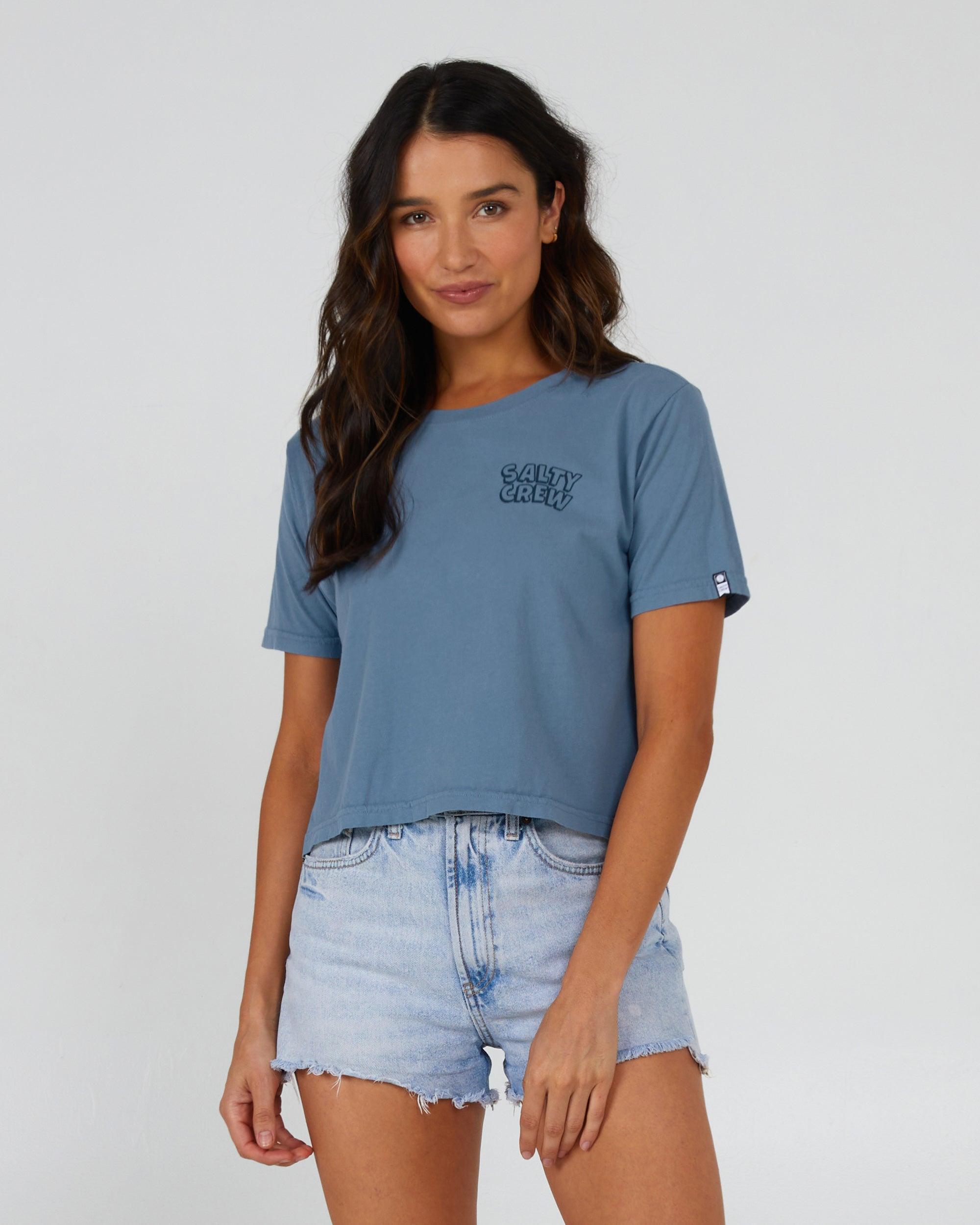 Floats Your Boat Crop Tee - Bluestone Female Product Image