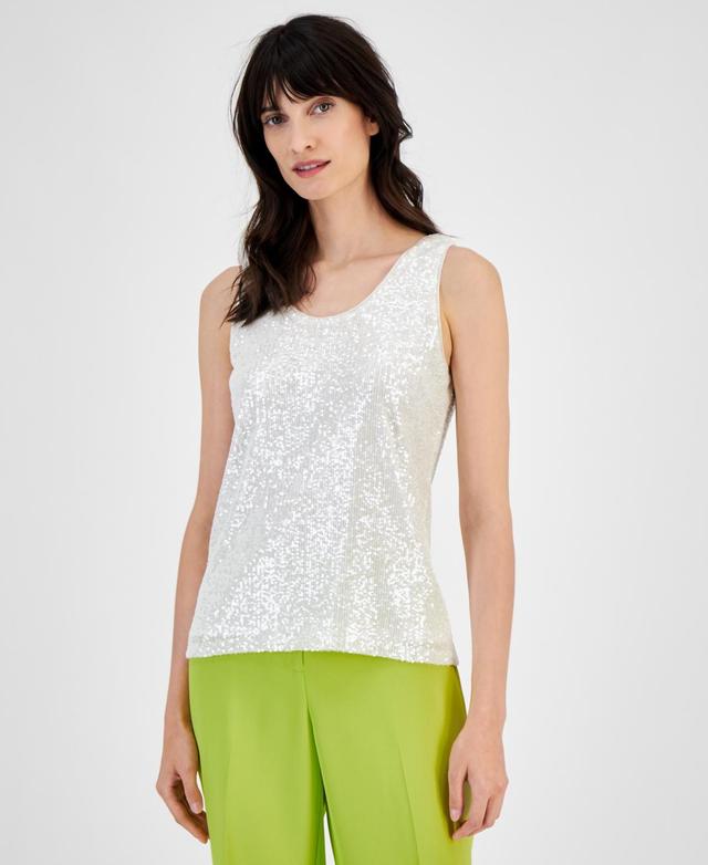 Women's Sequined Mesh Scoop-Neck Tank Top Product Image