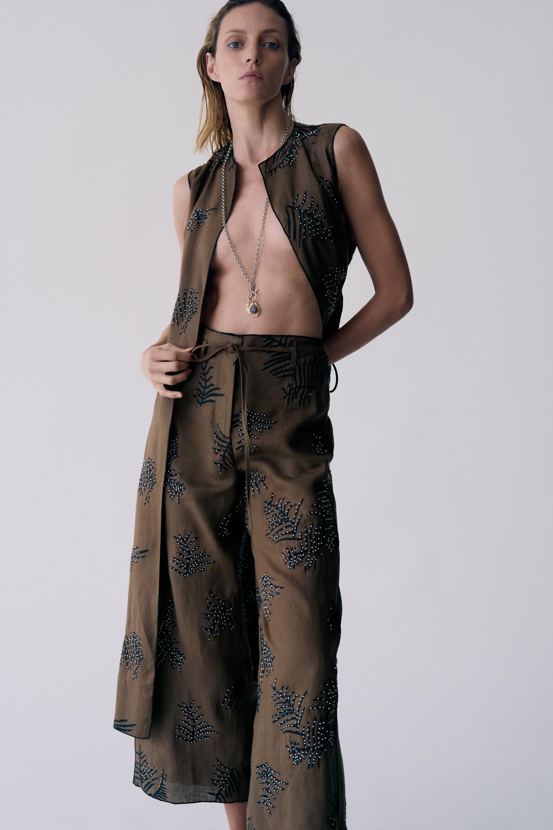 EMBROIDERED WIDE LEG PANTS ZW COLLECTION Product Image