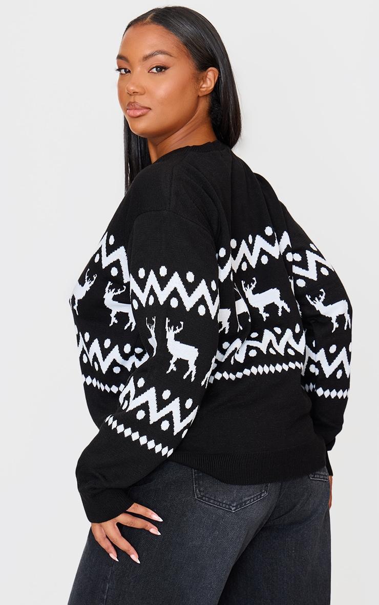 Plus Black Oversized Fairisle Panel Christmas Sweater Product Image