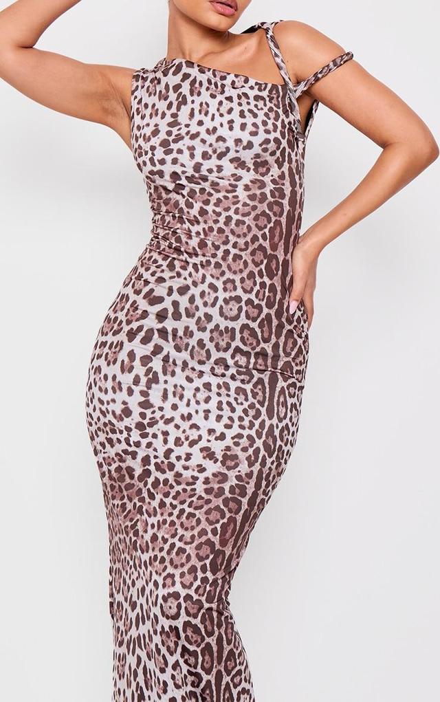 Petite Leopard Print Slinky Twist Shoulder Maxi Dress Product Image