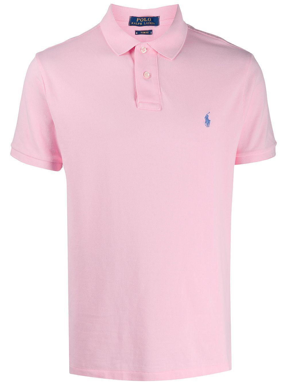 Embroidered-logo Short-sleeved Polo Shirt In Pink Product Image