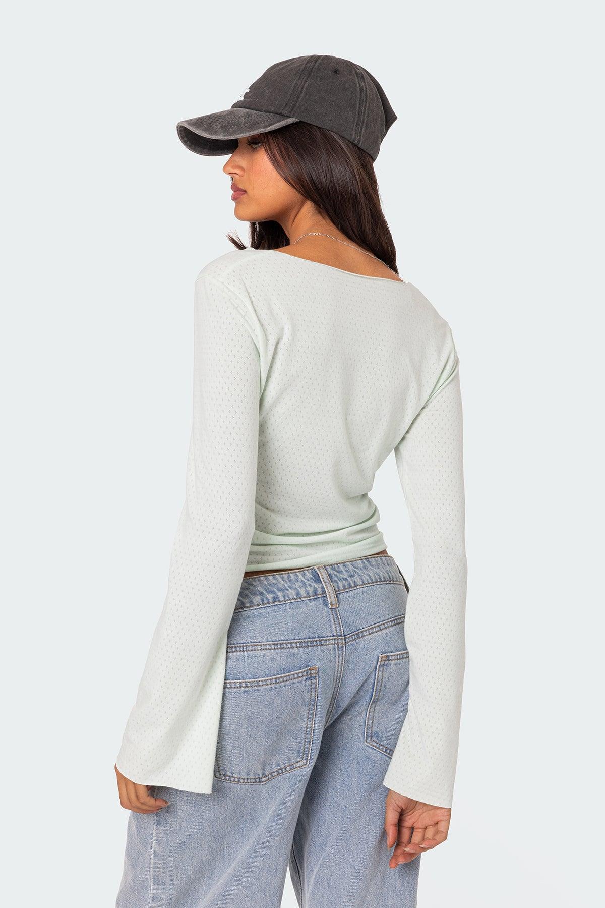 Maddison Pointelle Long Sleeve T Shirt Product Image